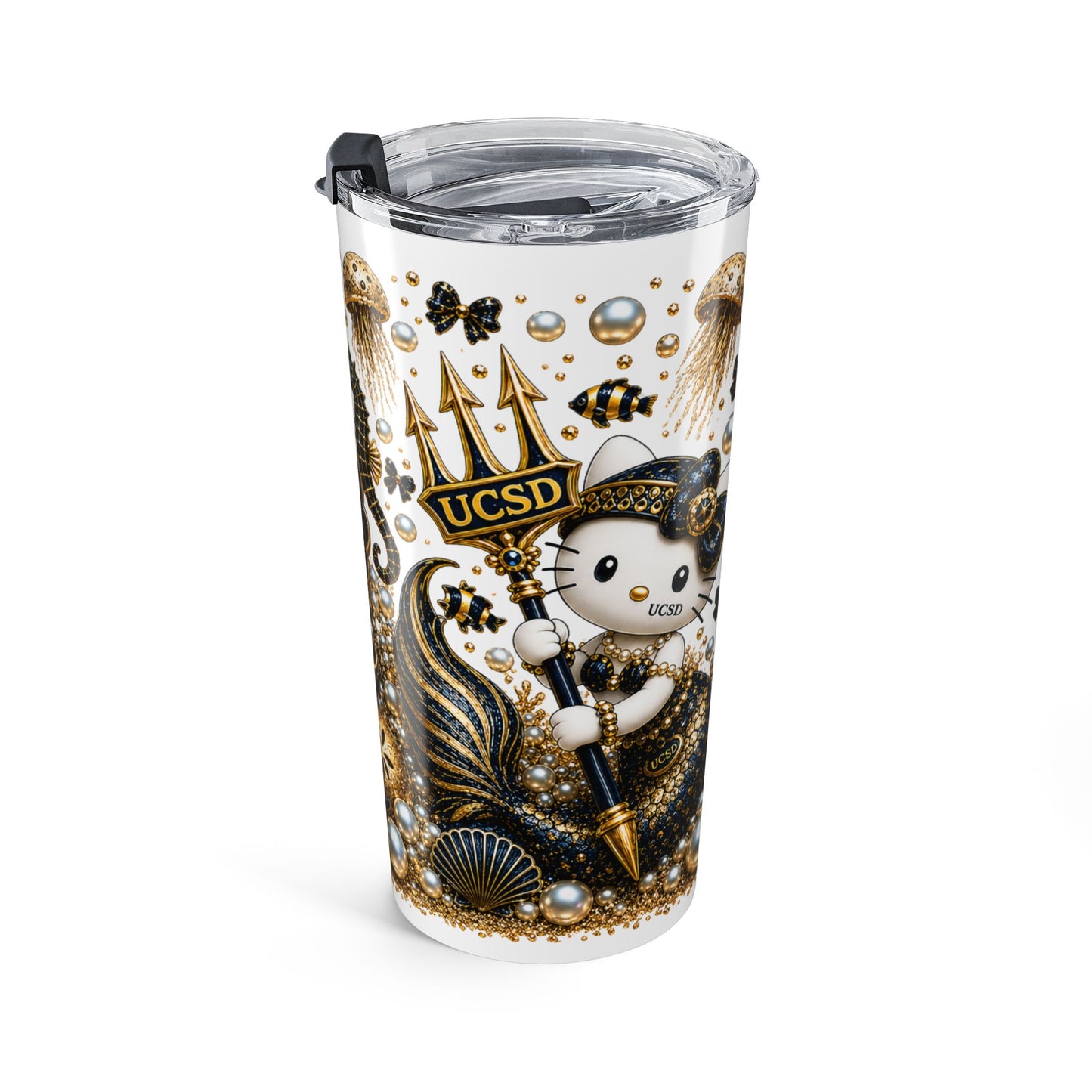 20oz Ocean Pearl Tumbler – UCSD Seahorse & Shell Stainless Travel Cup
