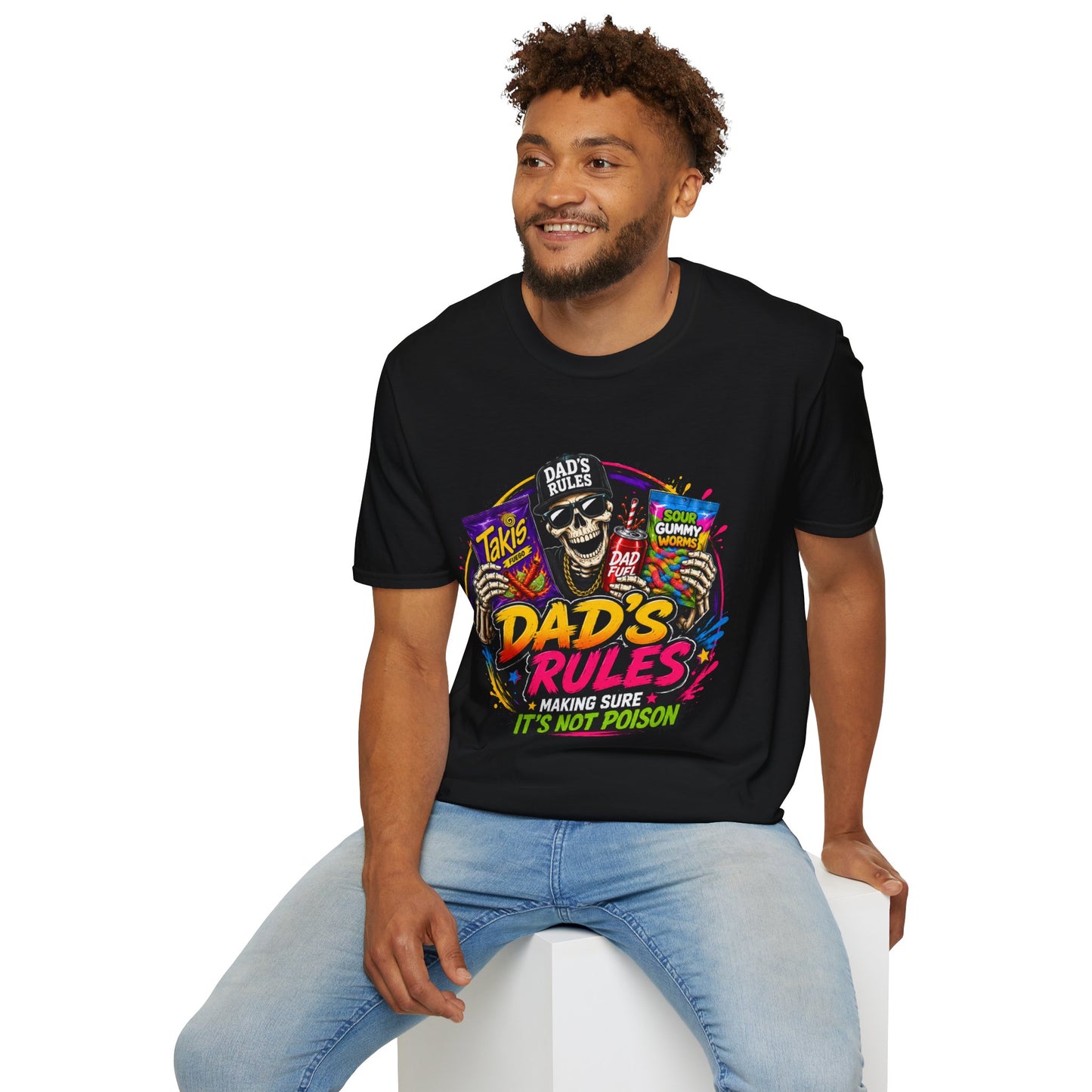 Dad's Rules T-Shirt — Funny Candy Snacking Skull Tee (Makes Sure It’s Not Poison)