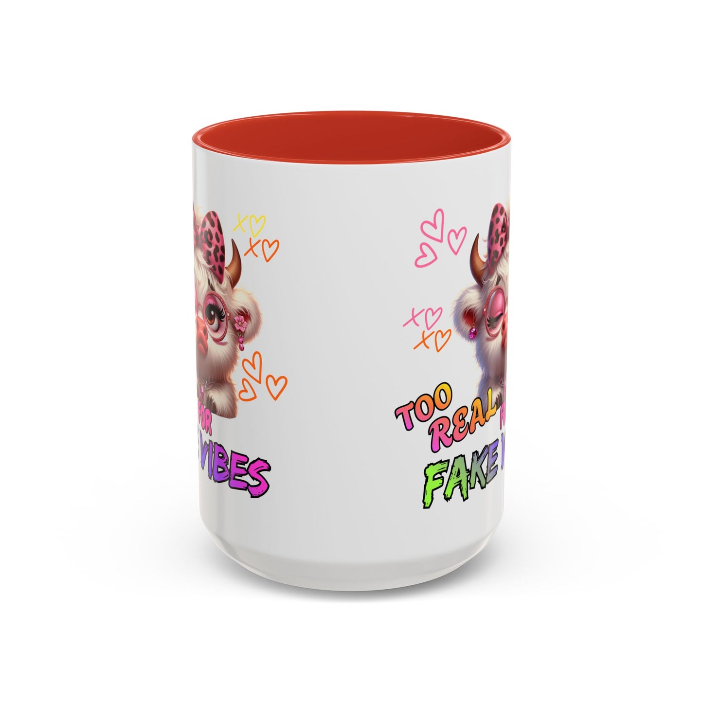 Coffee Mug — "Too Real for Fake Vibes" Cute Winking Cow Accent Mug (11/15oz)