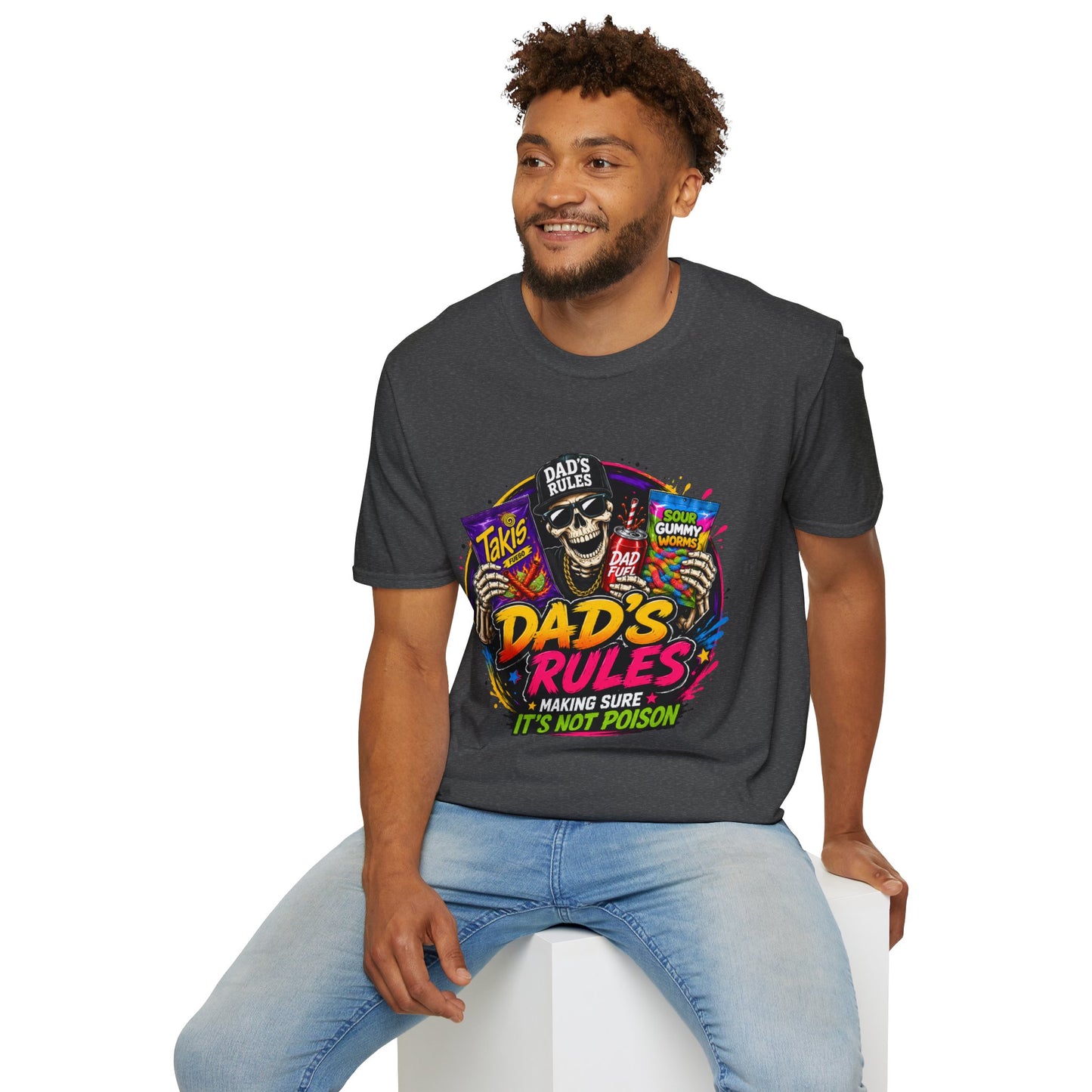 Dad's Rules T-Shirt — Funny Candy Snacking Skull Tee (Makes Sure It’s Not Poison)