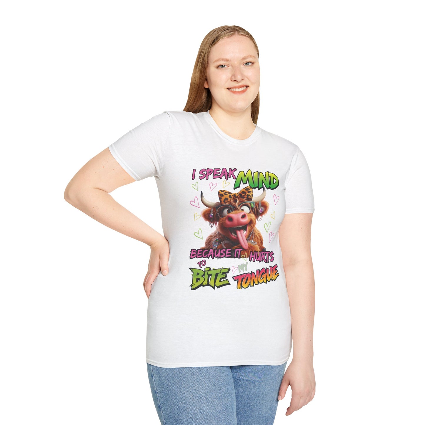 Funny Cow T-Shirt — "I Speak My Mind Because It Hurts to Bite My Tongue" Graphic Tee