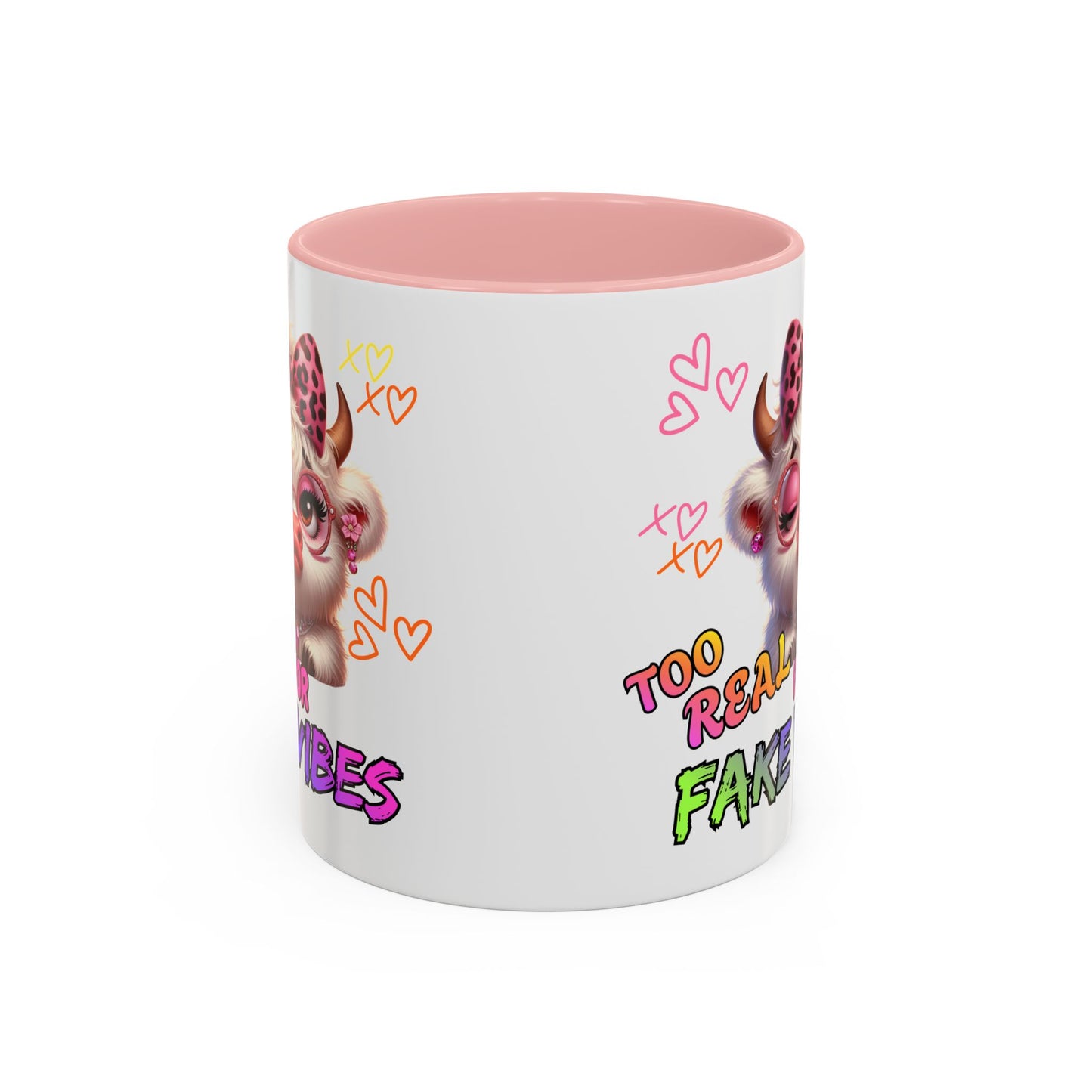 Coffee Mug — "Too Real for Fake Vibes" Cute Winking Cow Accent Mug (11/15oz)