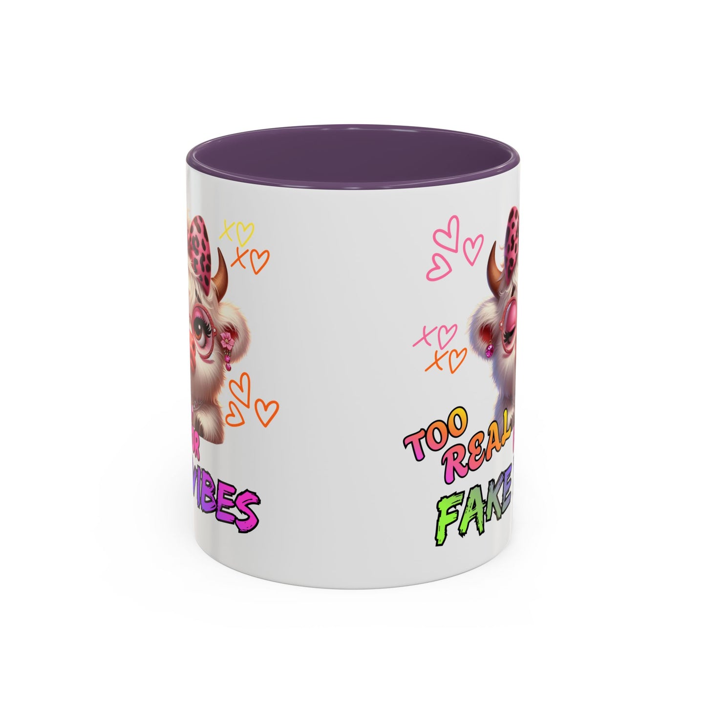 Coffee Mug — "Too Real for Fake Vibes" Cute Winking Cow Accent Mug (11/15oz)