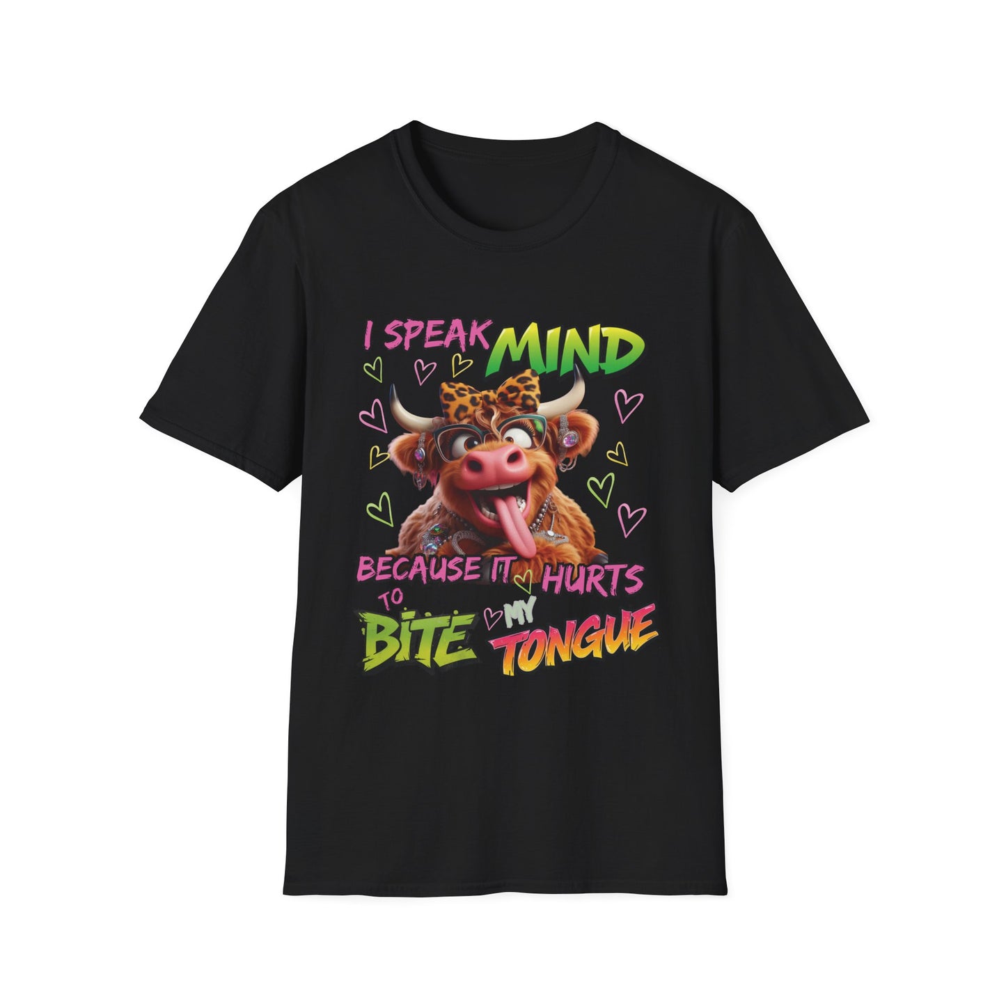Funny Cow T-Shirt — "I Speak My Mind Because It Hurts to Bite My Tongue" Graphic Tee