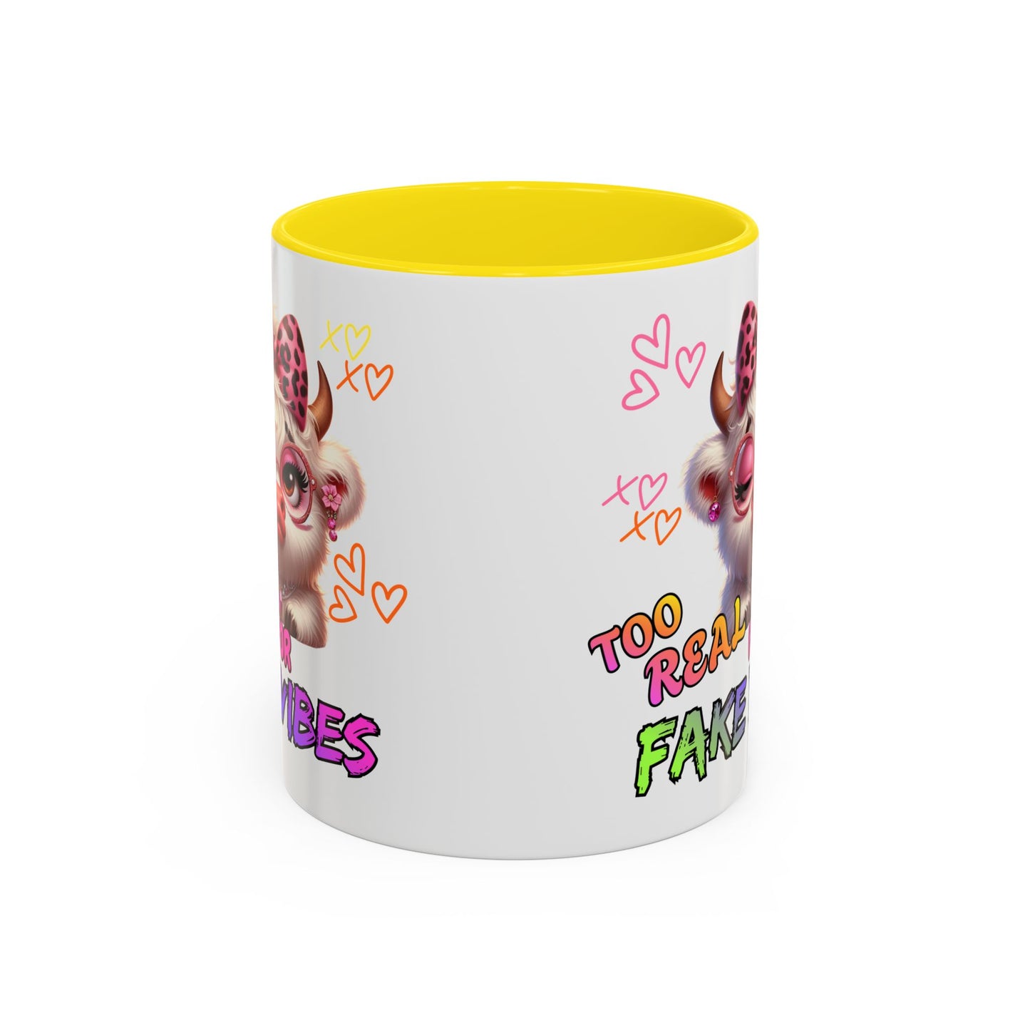 Coffee Mug — "Too Real for Fake Vibes" Cute Winking Cow Accent Mug (11/15oz)