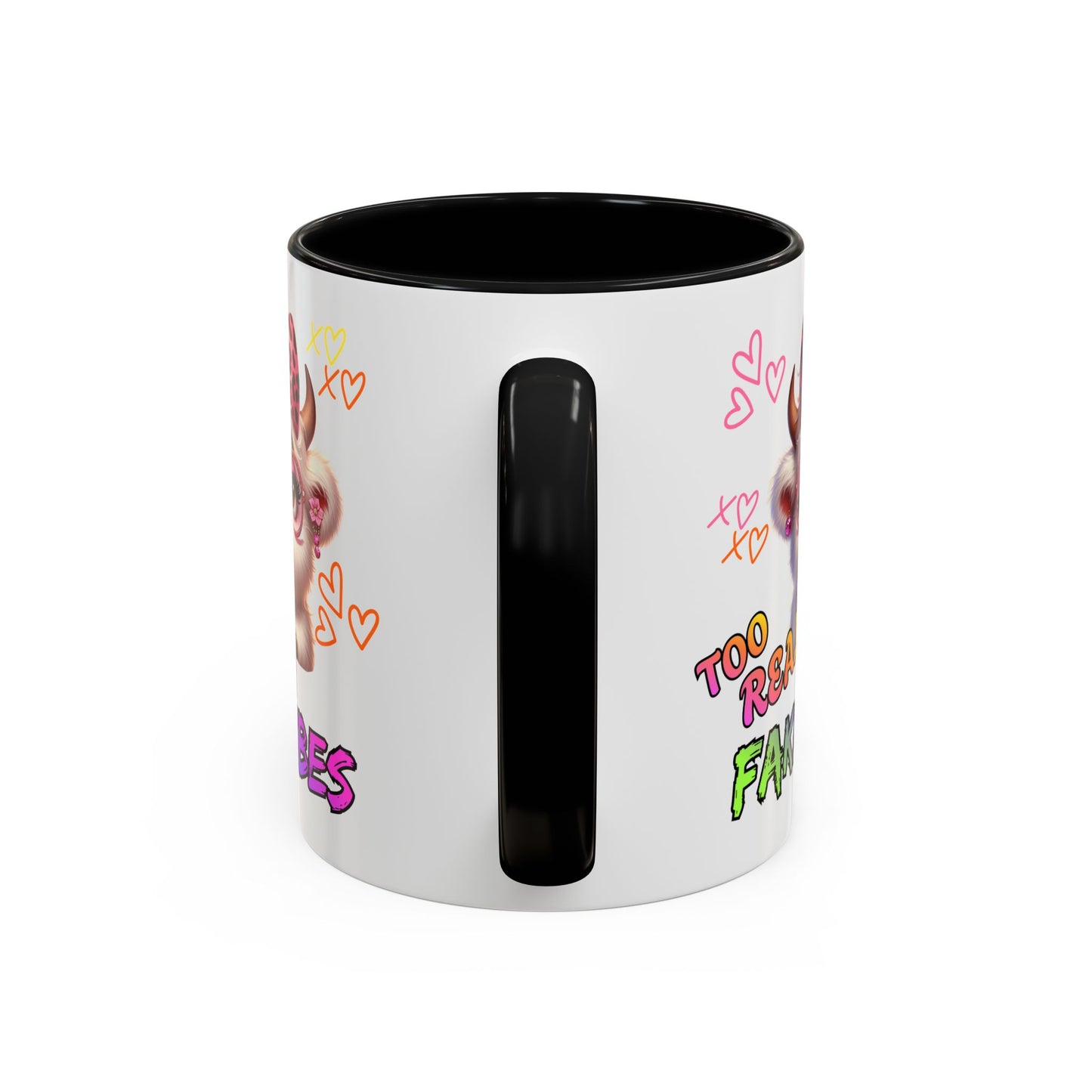 Coffee Mug — "Too Real for Fake Vibes" Cute Winking Cow Accent Mug (11/15oz)