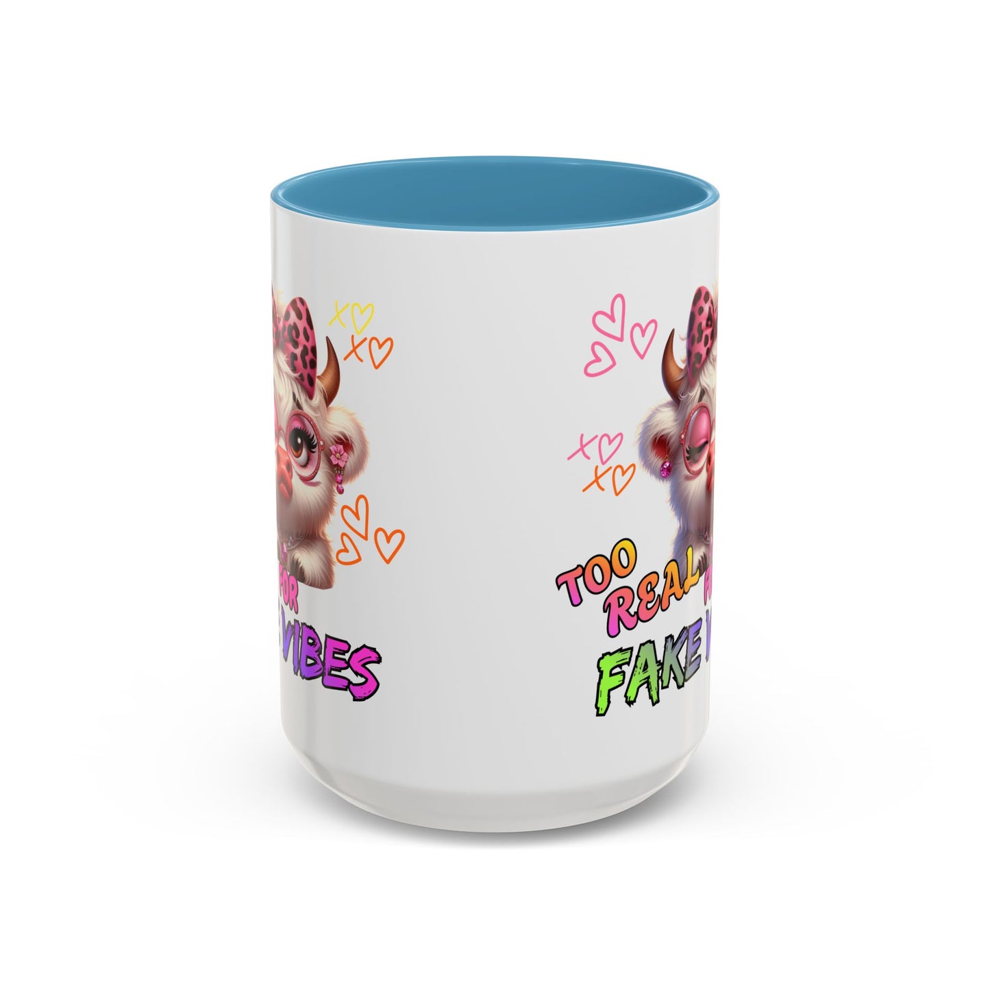 Coffee Mug — "Too Real for Fake Vibes" Cute Winking Cow Accent Mug (11/15oz)