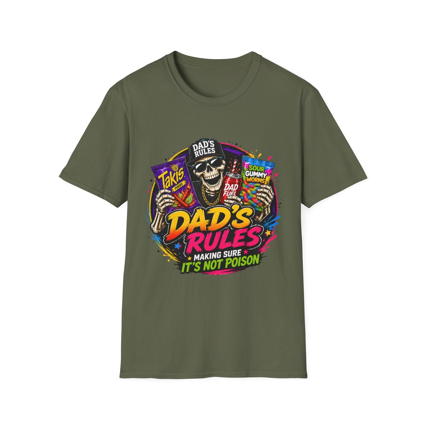 Dad's Rules T-Shirt — Funny Candy Snacking Skull Tee (Makes Sure It’s Not Poison)