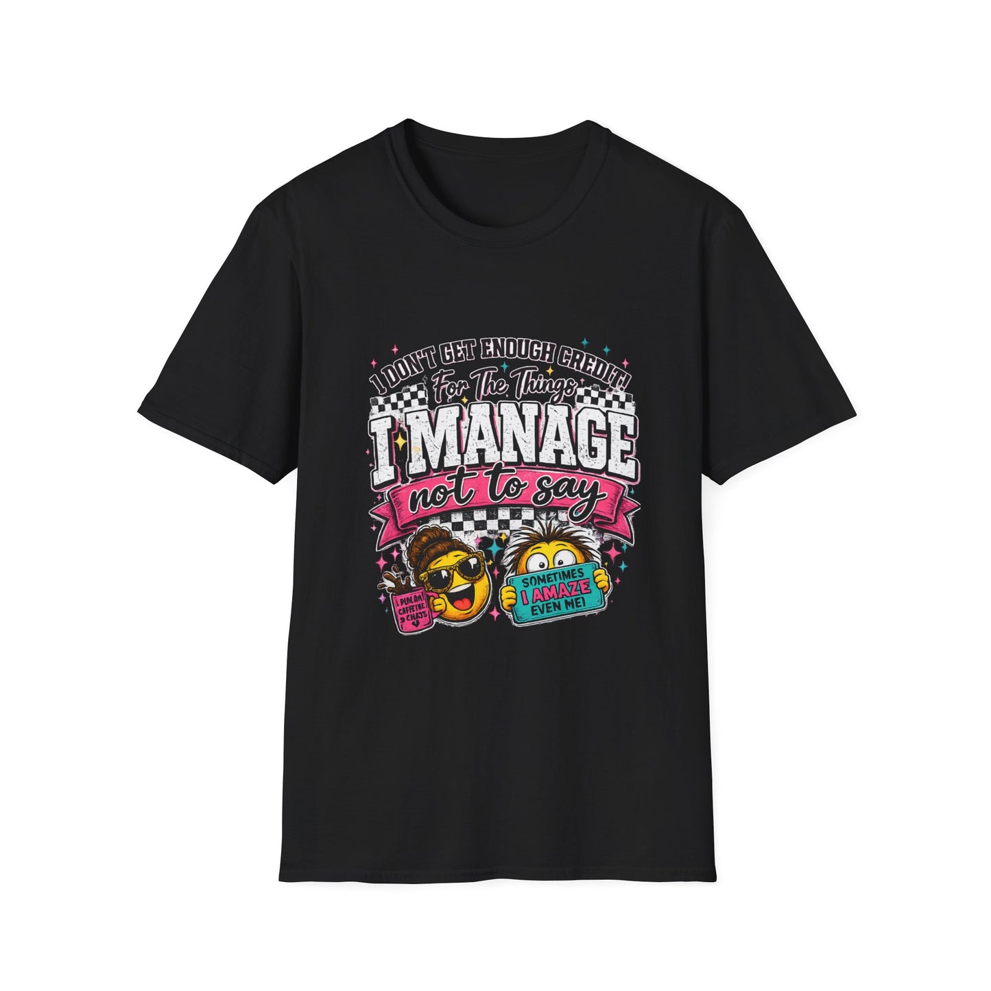 I Manage Not To Say Funny Emoji Crewneck T-Shirt – Humorous Self-Control Graphic Tee