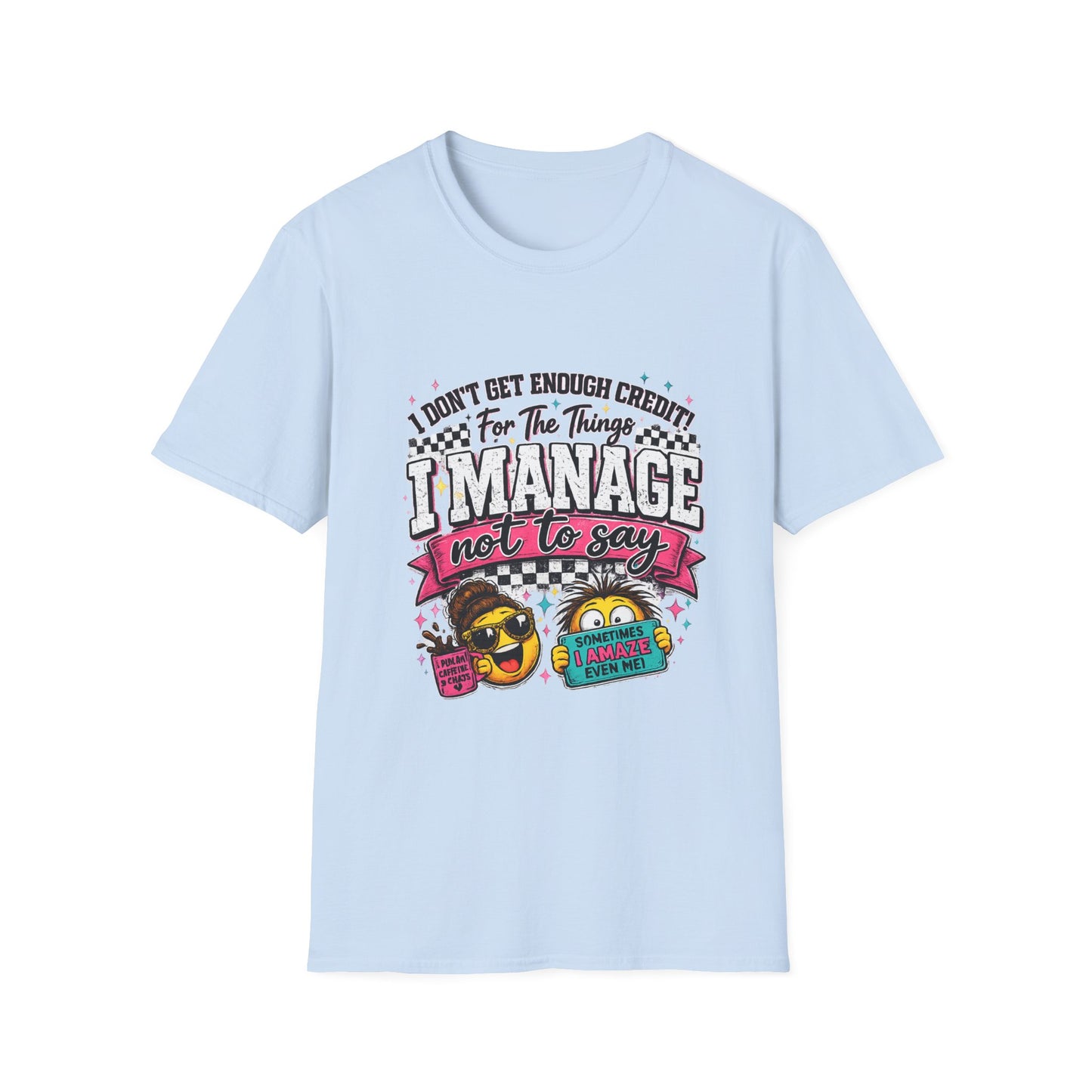 I Manage Not To Say Funny Emoji Crewneck T-Shirt – Humorous Self-Control Graphic Tee