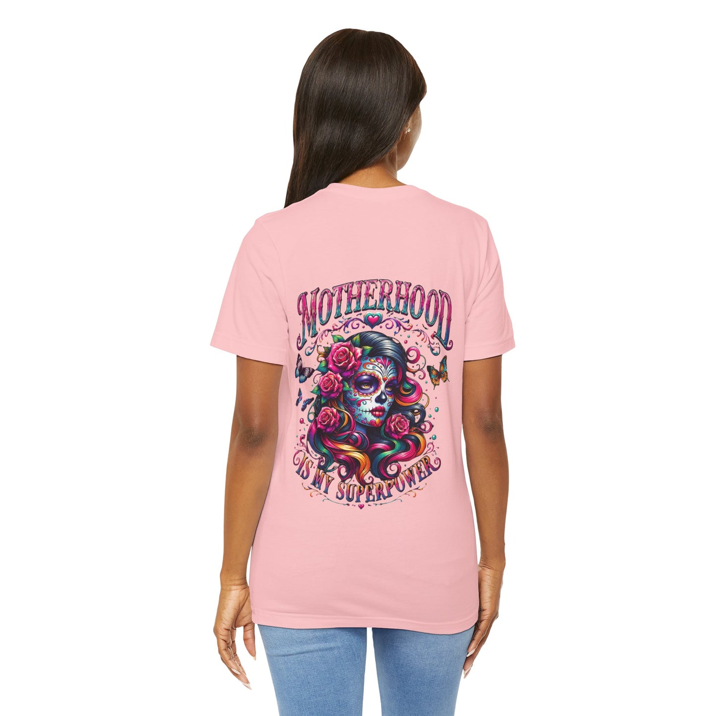 Motherhood T-Shirt — 'Motherhood Is My Superpower' Sugar Skull Mom Graphic Tee