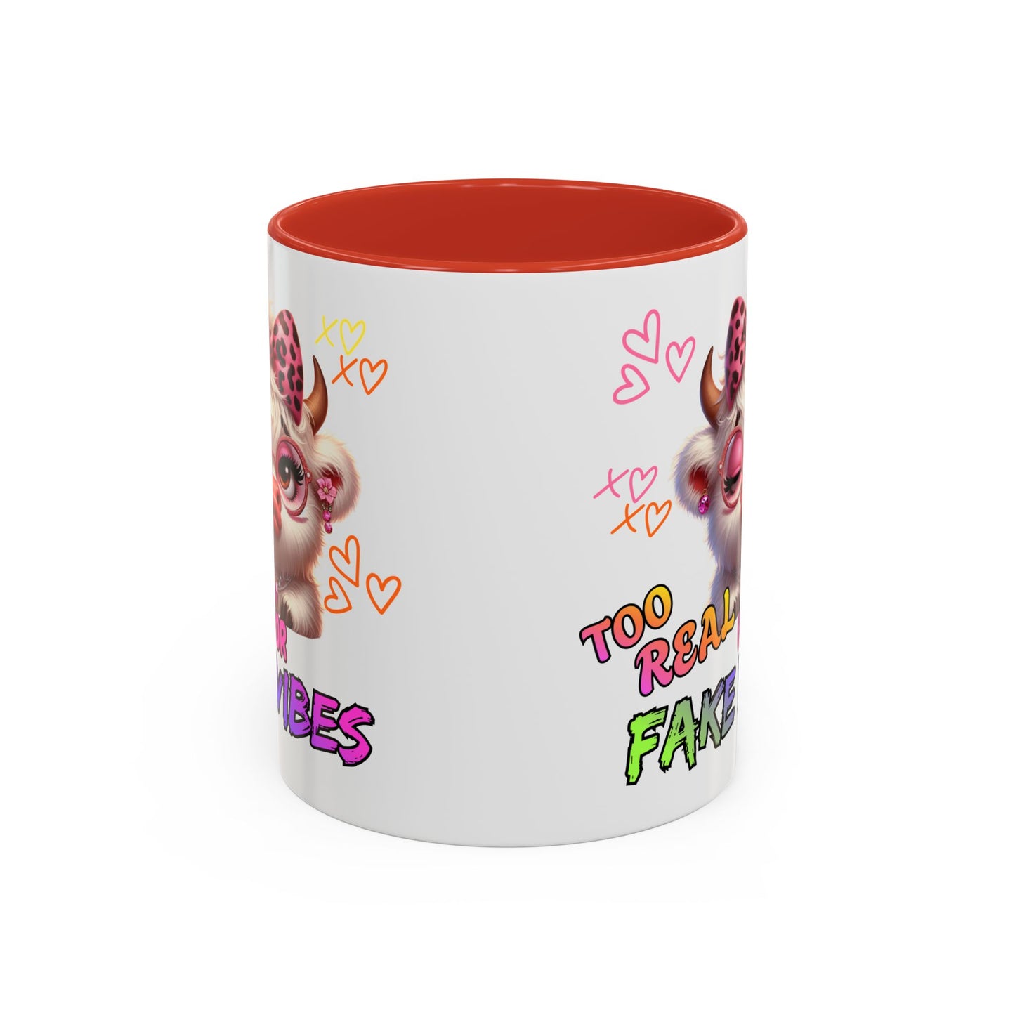 Coffee Mug — "Too Real for Fake Vibes" Cute Winking Cow Accent Mug (11/15oz)