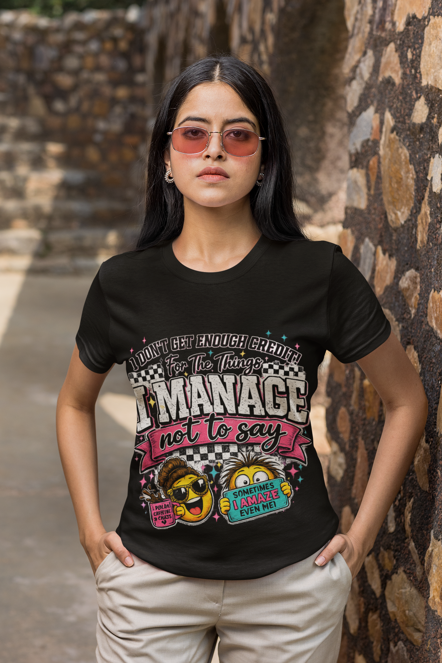 I Manage Not To Say Funny Emoji Crewneck T-Shirt – Humorous Self-Control Graphic Tee