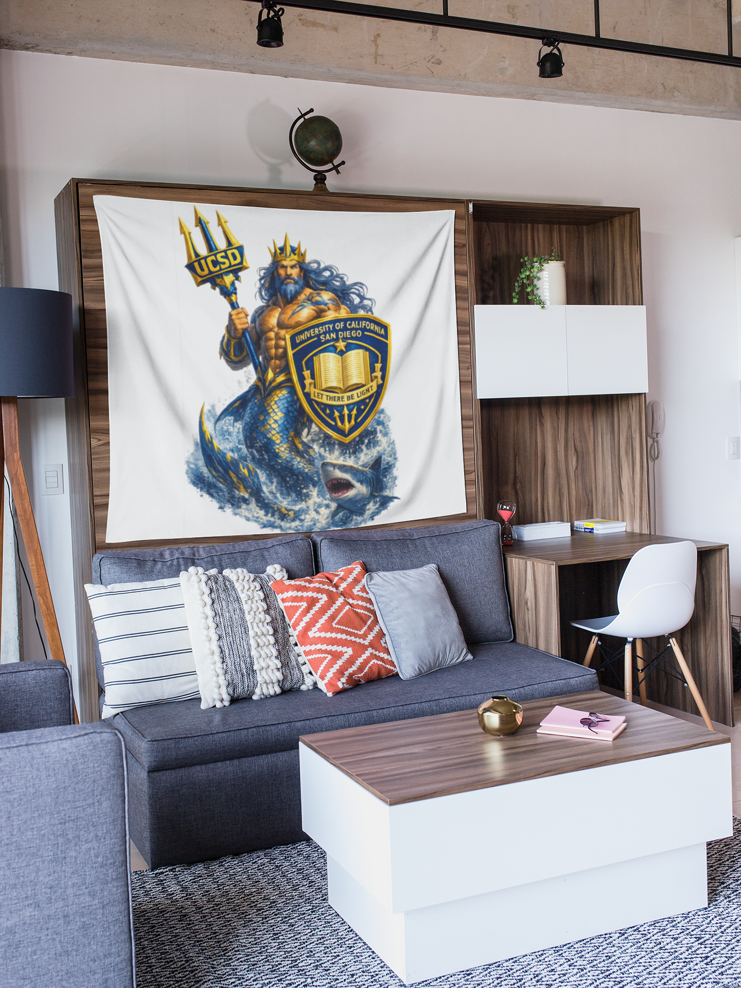 UCSD Triton King Tapestry — Neptune with Trident & Shield Wall Art