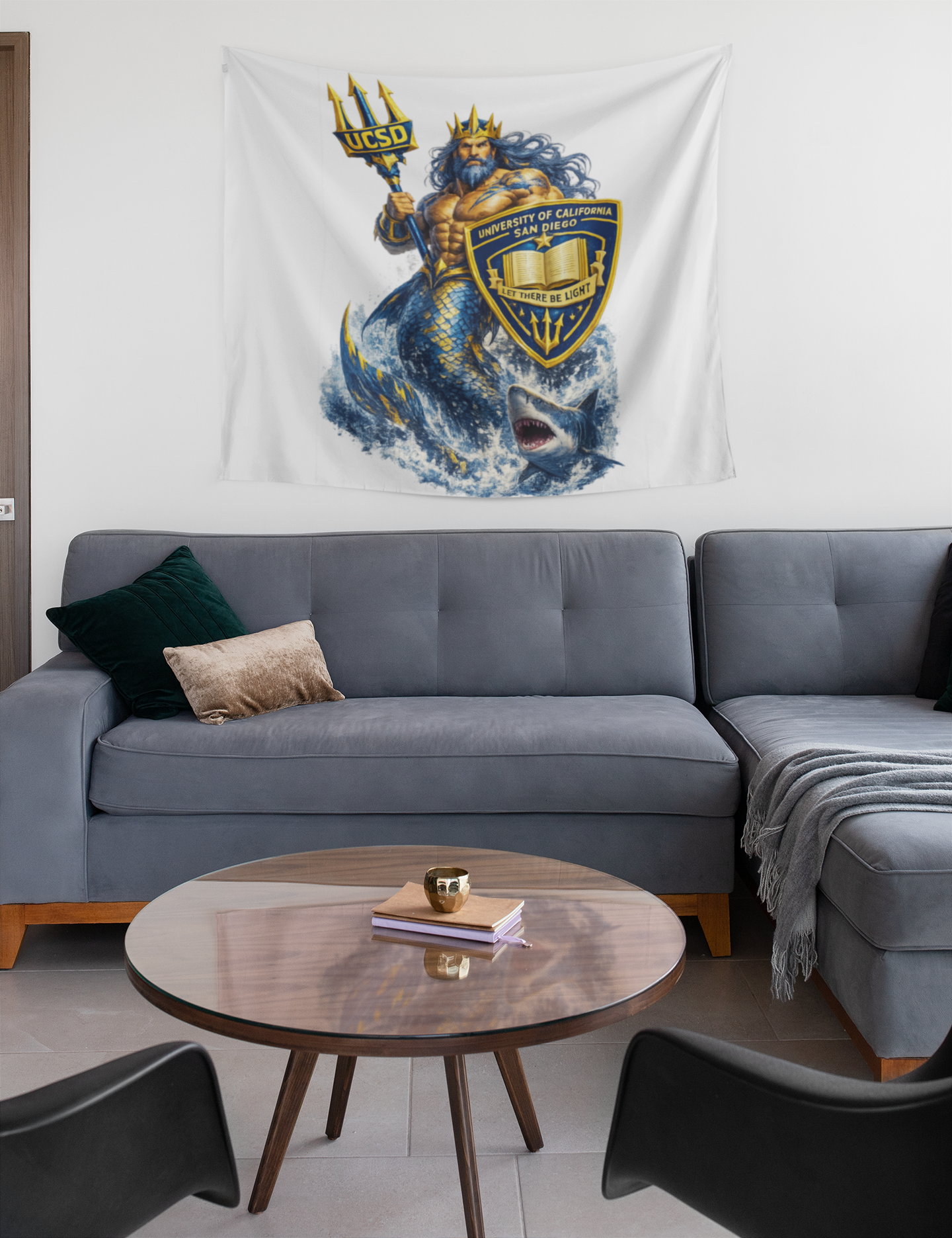 UCSD Triton King Tapestry — Neptune with Trident & Shield Wall Art