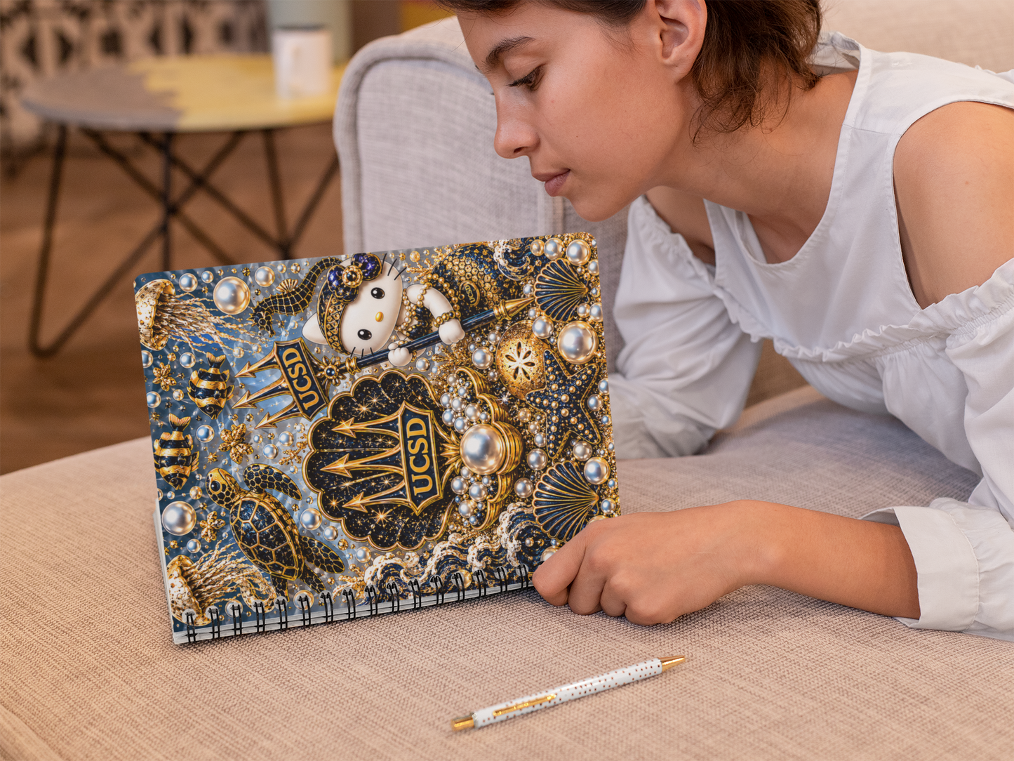 UCSD Triton Hello Kitty Spiral Notebook — Cute Campus Journal, Ruled College Notebook