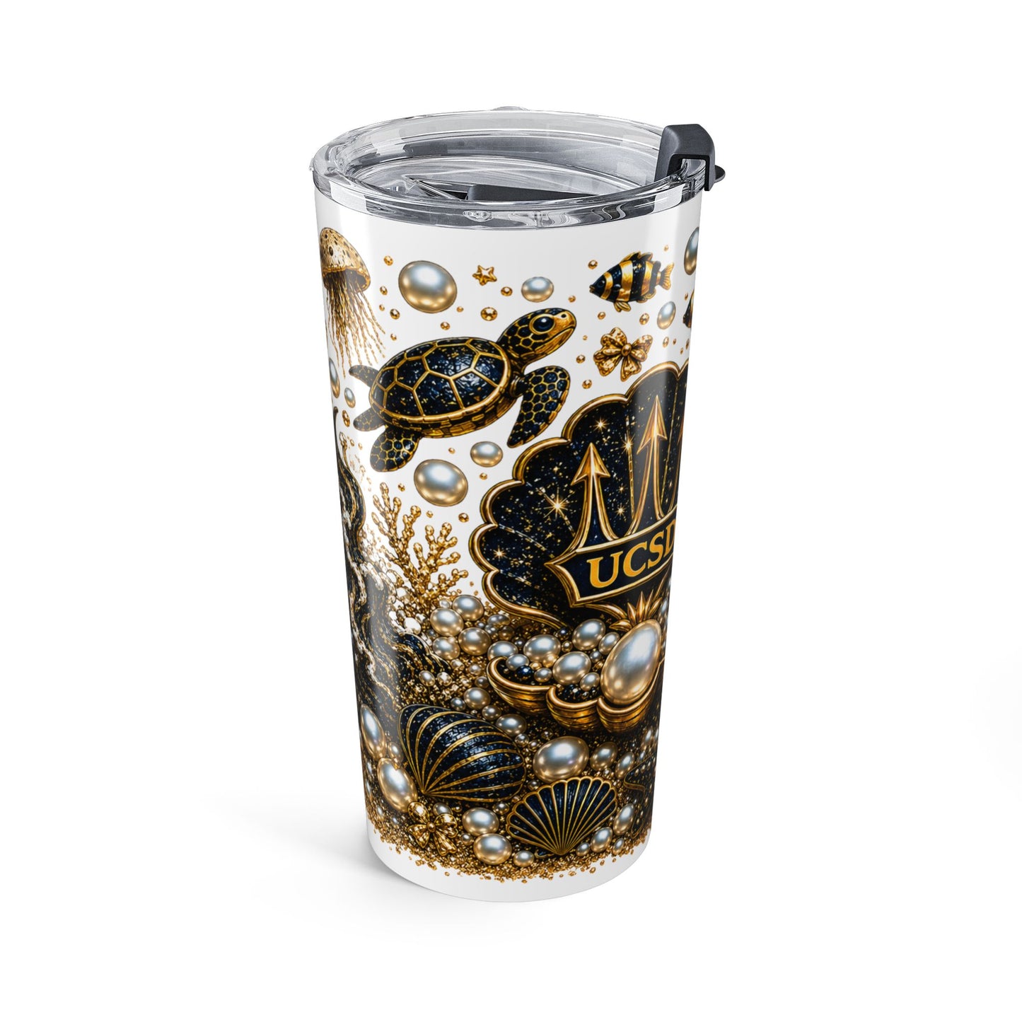 20oz Ocean Pearl Tumbler – UCSD Seahorse & Shell Stainless Travel Cup