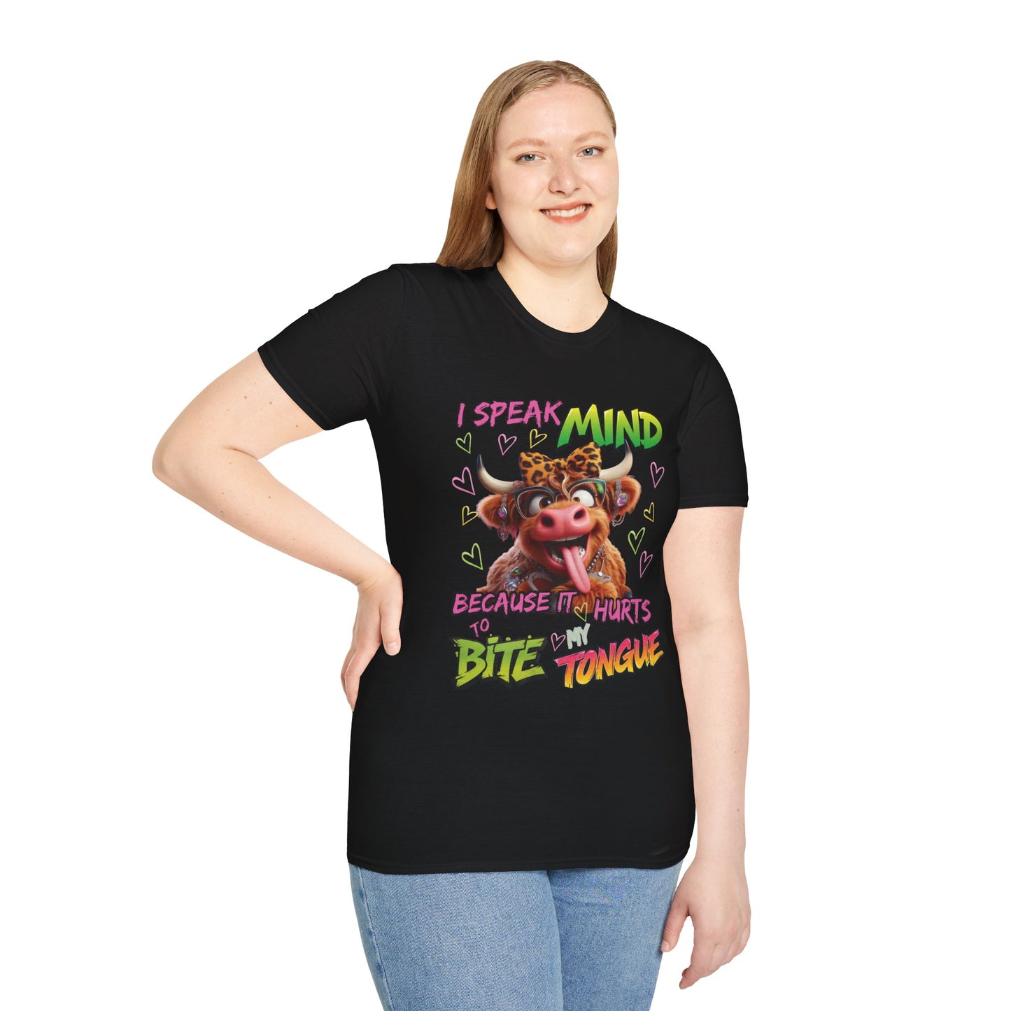 Funny Cow T-Shirt — "I Speak My Mind Because It Hurts to Bite My Tongue" Graphic Tee