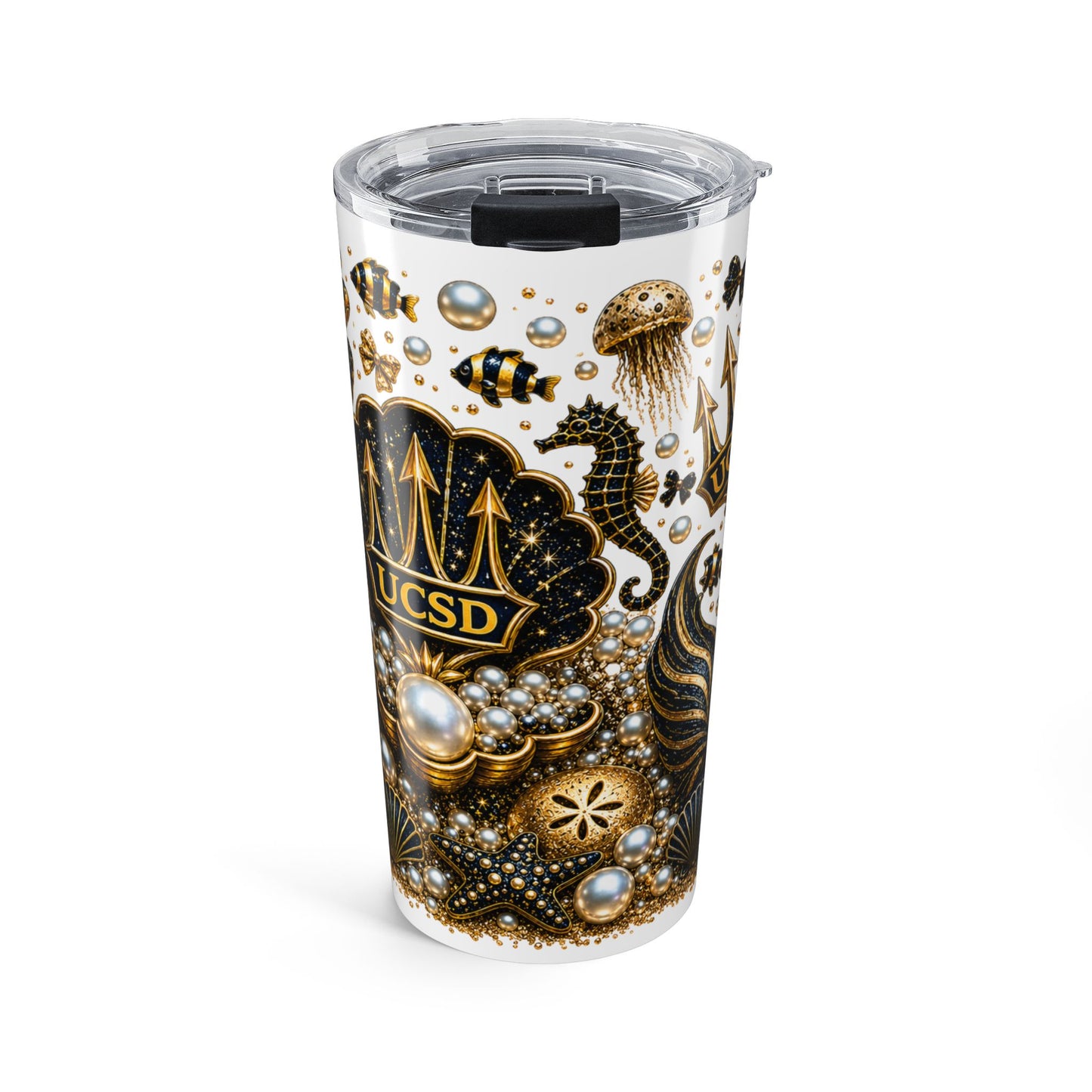 20oz Ocean Pearl Tumbler – UCSD Seahorse & Shell Stainless Travel Cup