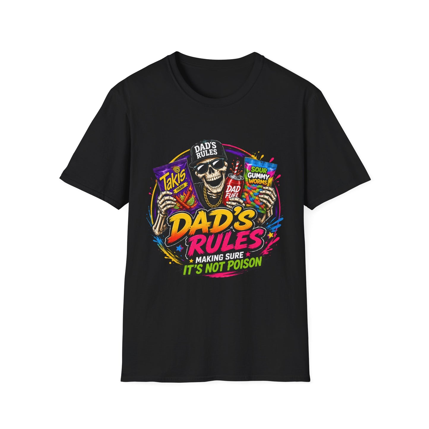 Dad's Rules T-Shirt — Funny Candy Snacking Skull Tee (Makes Sure It’s Not Poison)