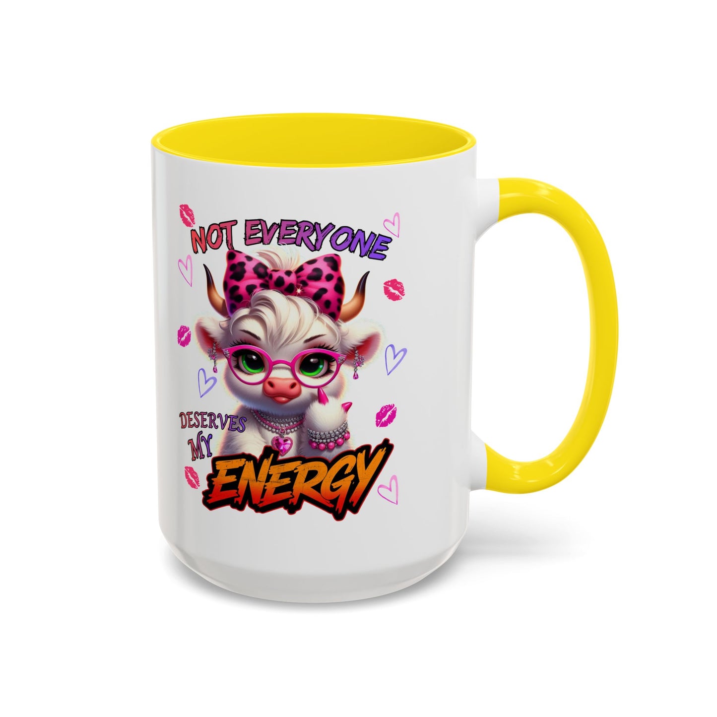 Coffee Mug — "Not Everyone Deserves My Energy" Cute Cow Accent Mug (11/15 oz)