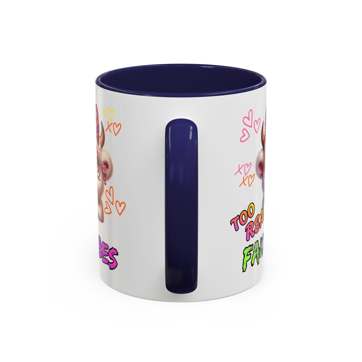 Coffee Mug — "Too Real for Fake Vibes" Cute Winking Cow Accent Mug (11/15oz)