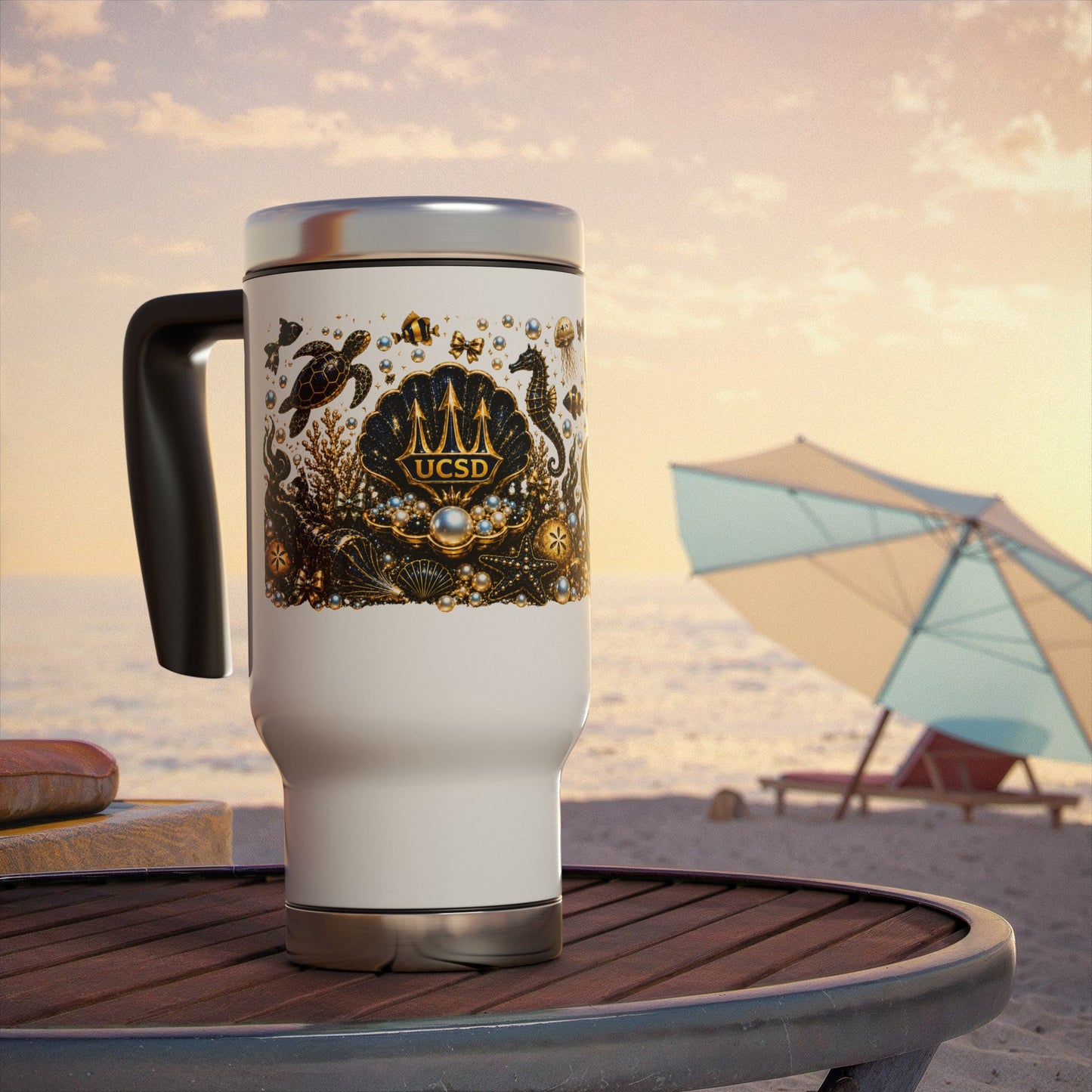 UCSD Nautical Seal Stainless Steel Travel Mug with Handle — 14oz