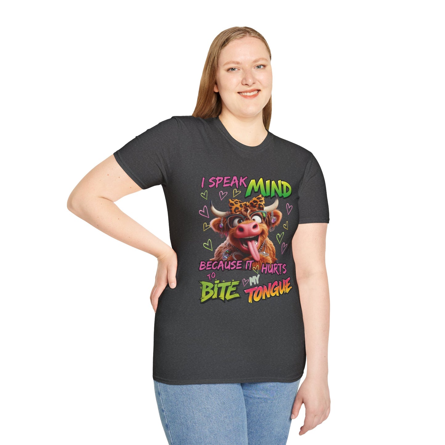Funny Cow T-Shirt — "I Speak My Mind Because It Hurts to Bite My Tongue" Graphic Tee