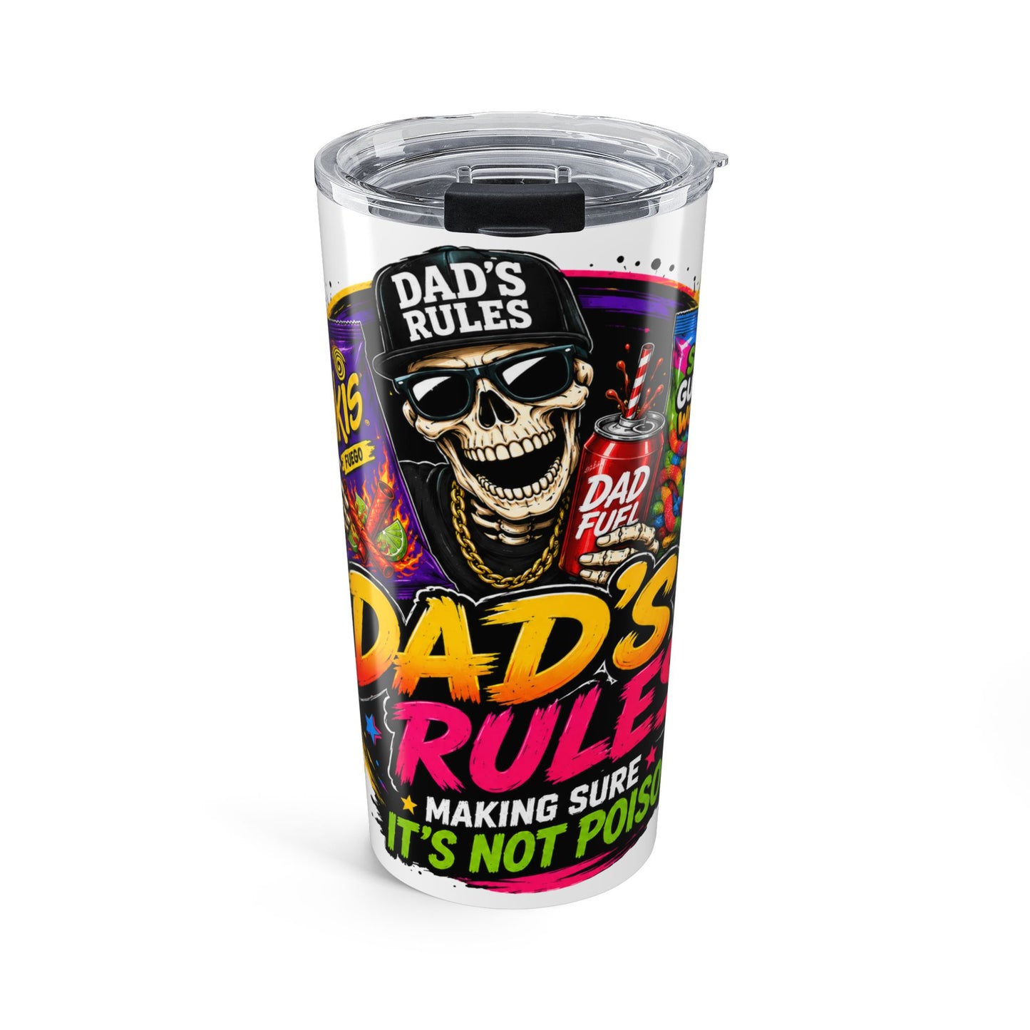 20oz Dad’s Rules Stainless Steel Tumbler — Funny Skull 'Dad Fuel' Travel Mug