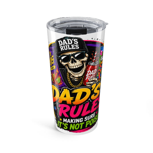 20oz Dad’s Rules Stainless Steel Tumbler — Funny Skull 'Dad Fuel' Travel Mug