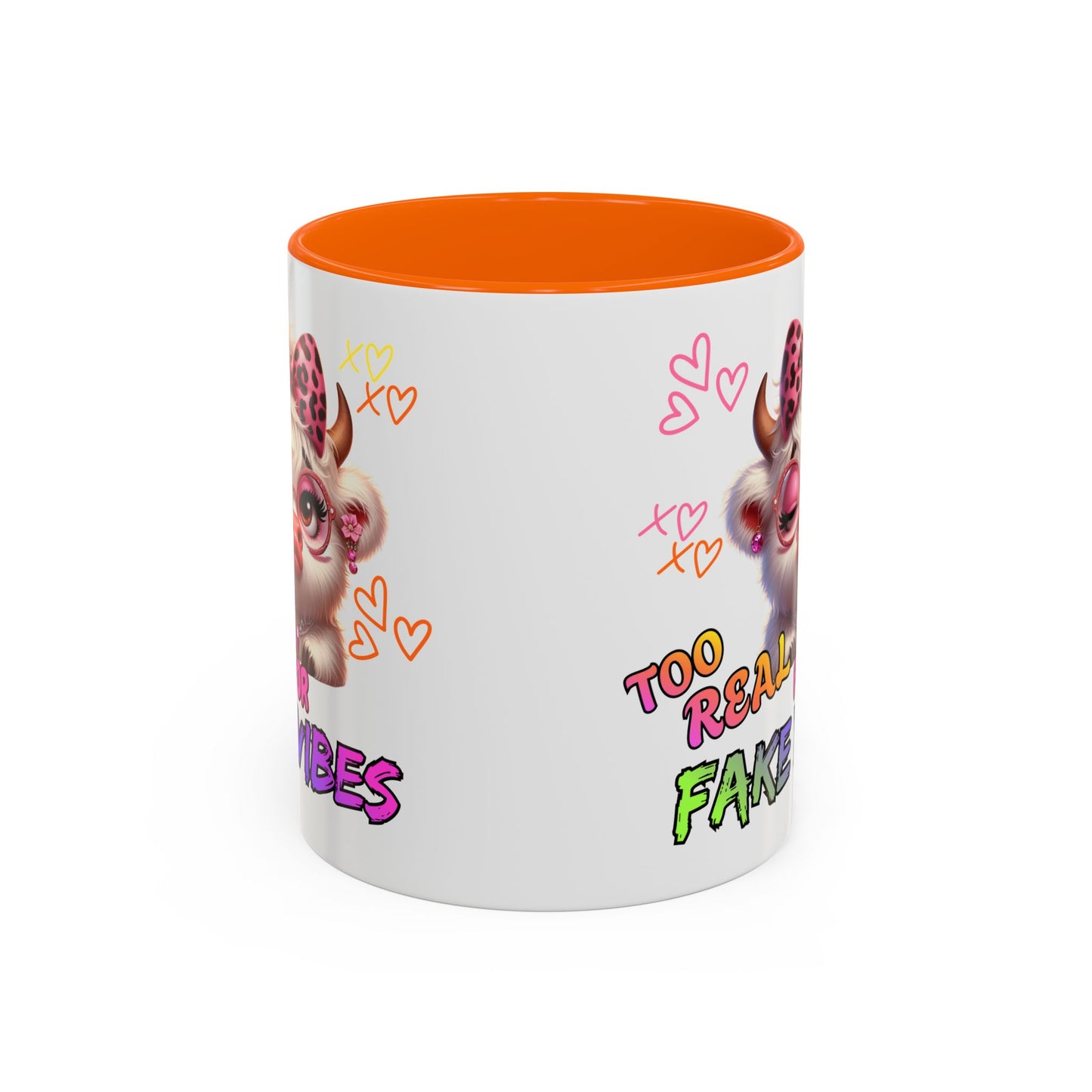 Coffee Mug — "Too Real for Fake Vibes" Cute Winking Cow Accent Mug (11/15oz)