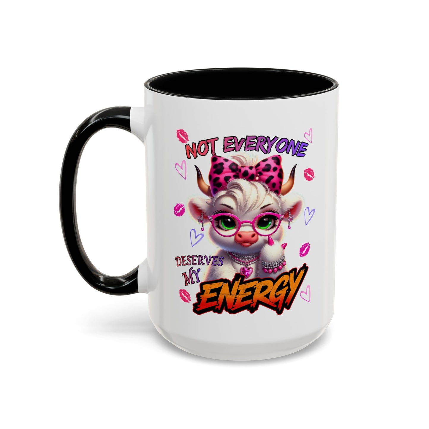 Coffee Mug — "Not Everyone Deserves My Energy" Cute Cow Accent Mug (11/15 oz)