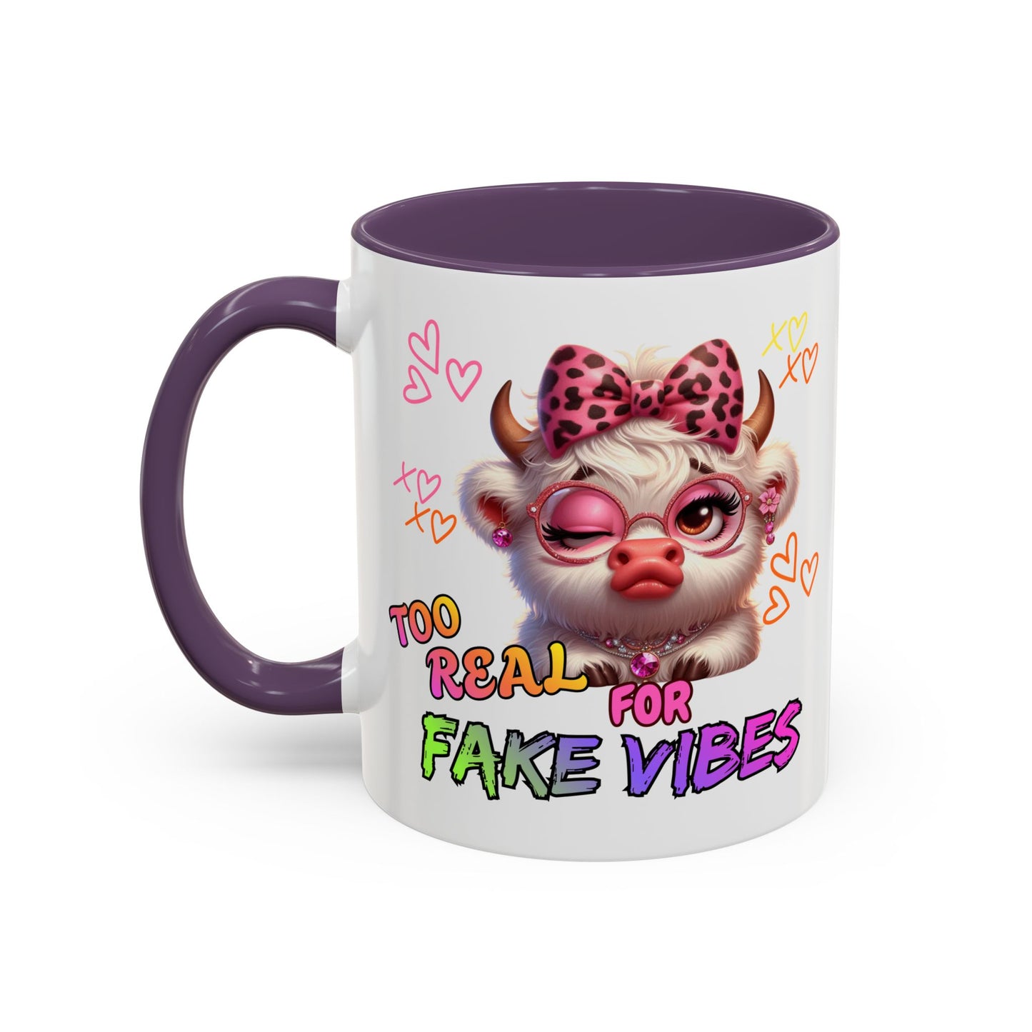 Coffee Mug — "Too Real for Fake Vibes" Cute Winking Cow Accent Mug (11/15oz)