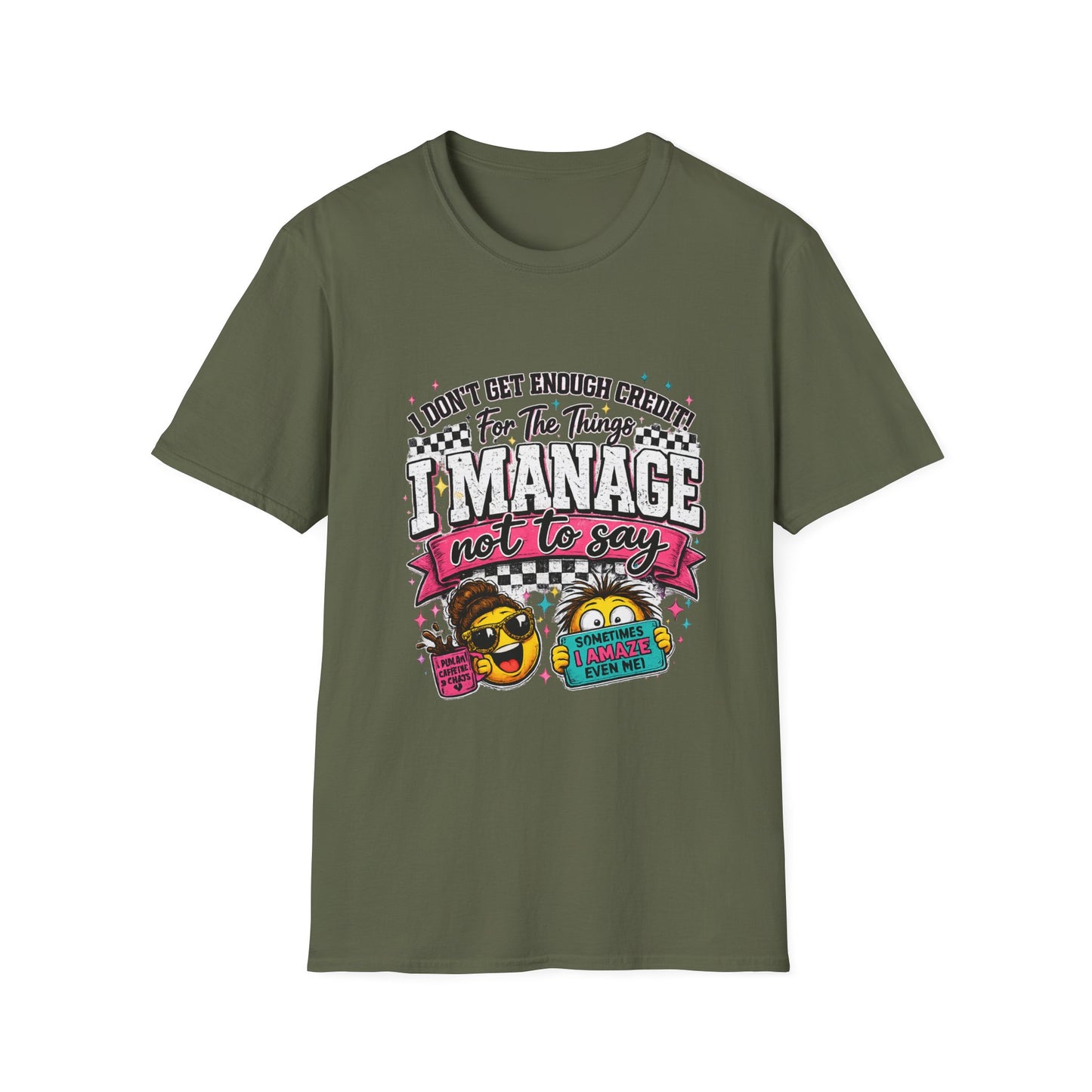 I Manage Not To Say Funny Emoji Crewneck T-Shirt – Humorous Self-Control Graphic Tee