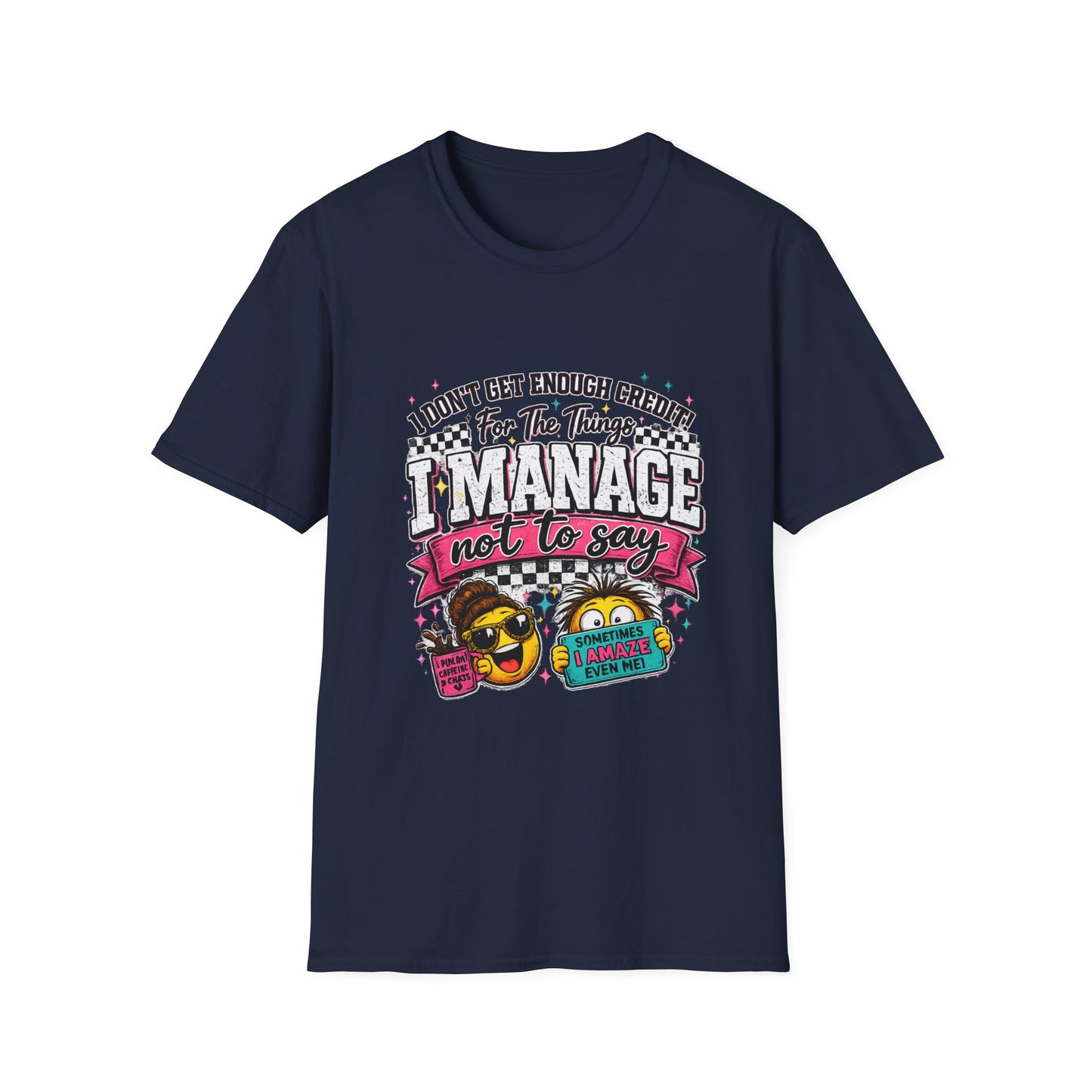 I Manage Not To Say Funny Emoji Crewneck T-Shirt – Humorous Self-Control Graphic Tee