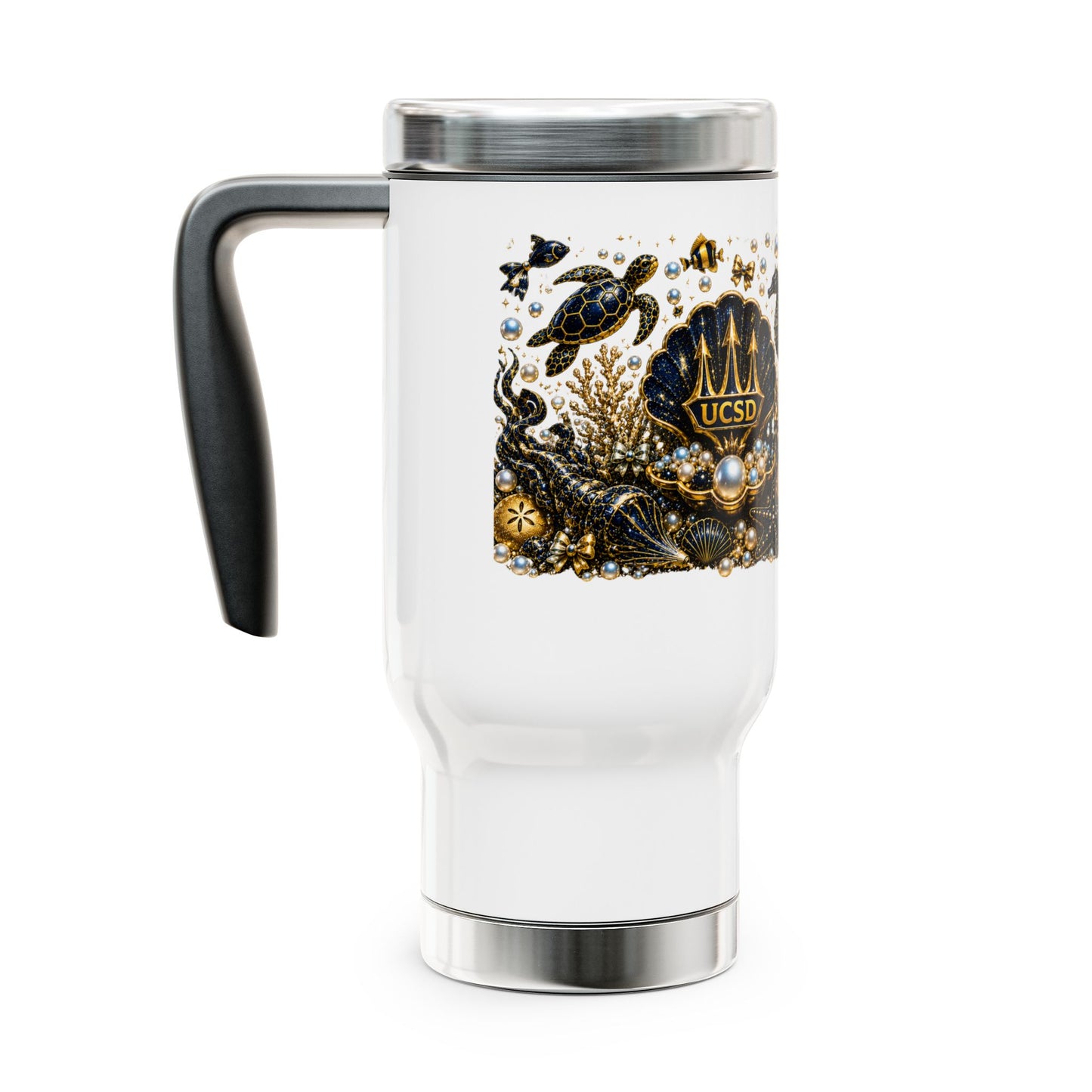 UCSD Nautical Seal Stainless Steel Travel Mug with Handle — 14oz
