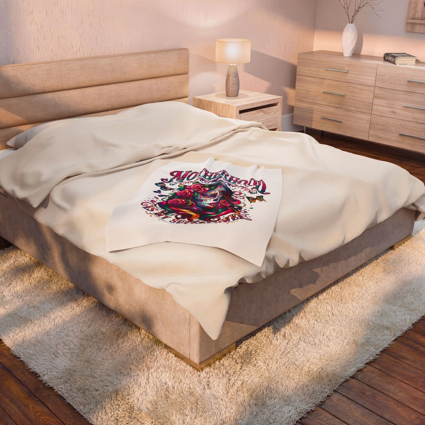 Velveteen Plush Blanket — "Motherhood Is My Superpower" Day of the Dead Floral Throw