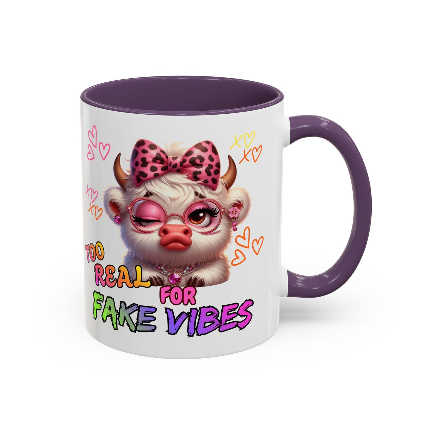 Coffee Mug — "Too Real for Fake Vibes" Cute Winking Cow Accent Mug (11/15oz)