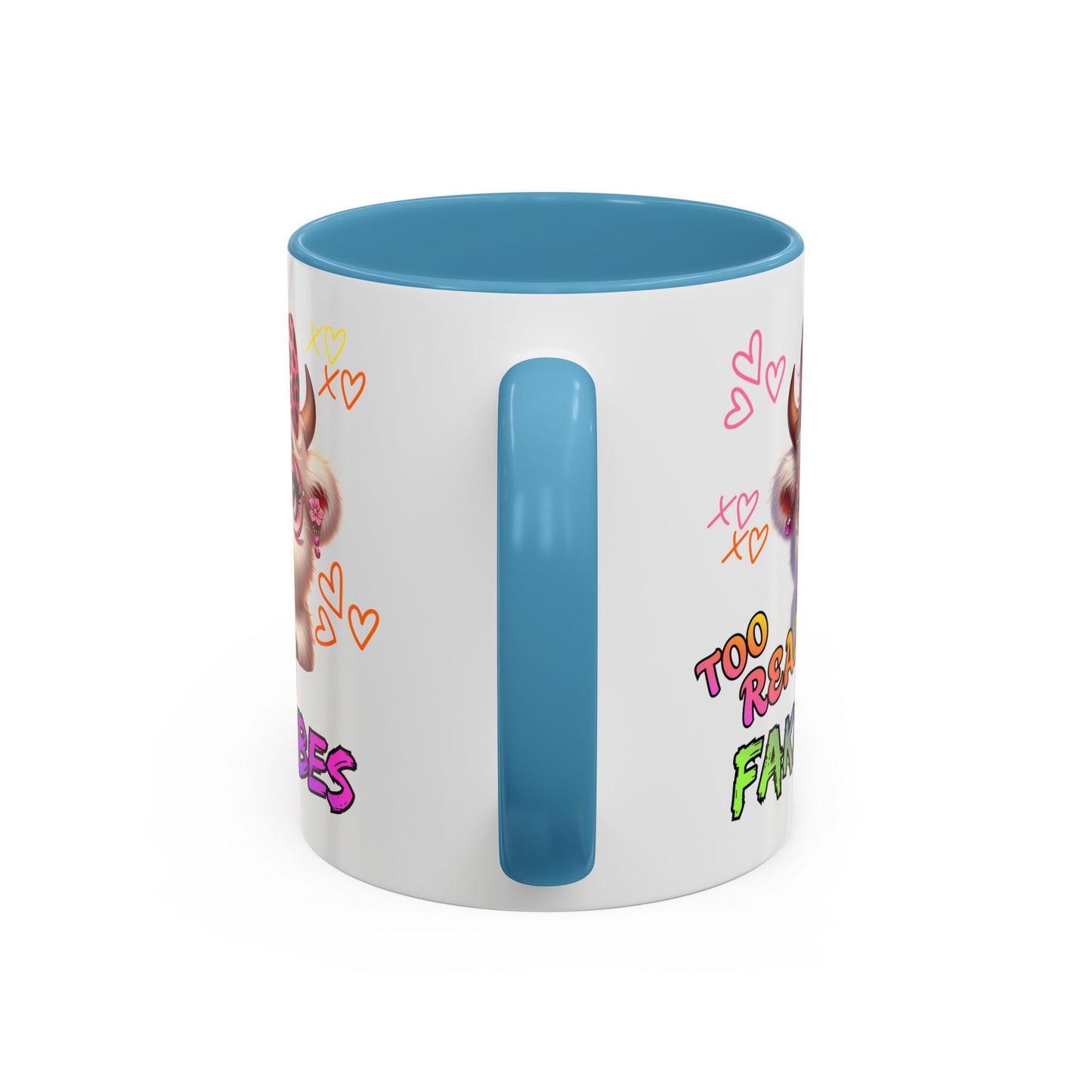 Coffee Mug — "Too Real for Fake Vibes" Cute Winking Cow Accent Mug (11/15oz)