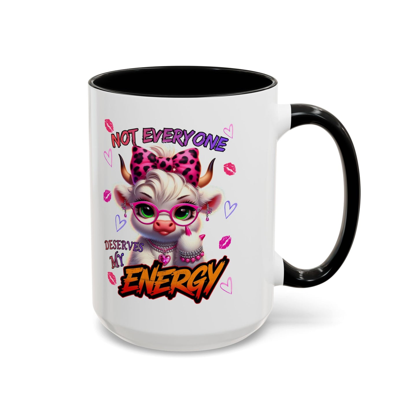 Coffee Mug — "Not Everyone Deserves My Energy" Cute Cow Accent Mug (11/15 oz)