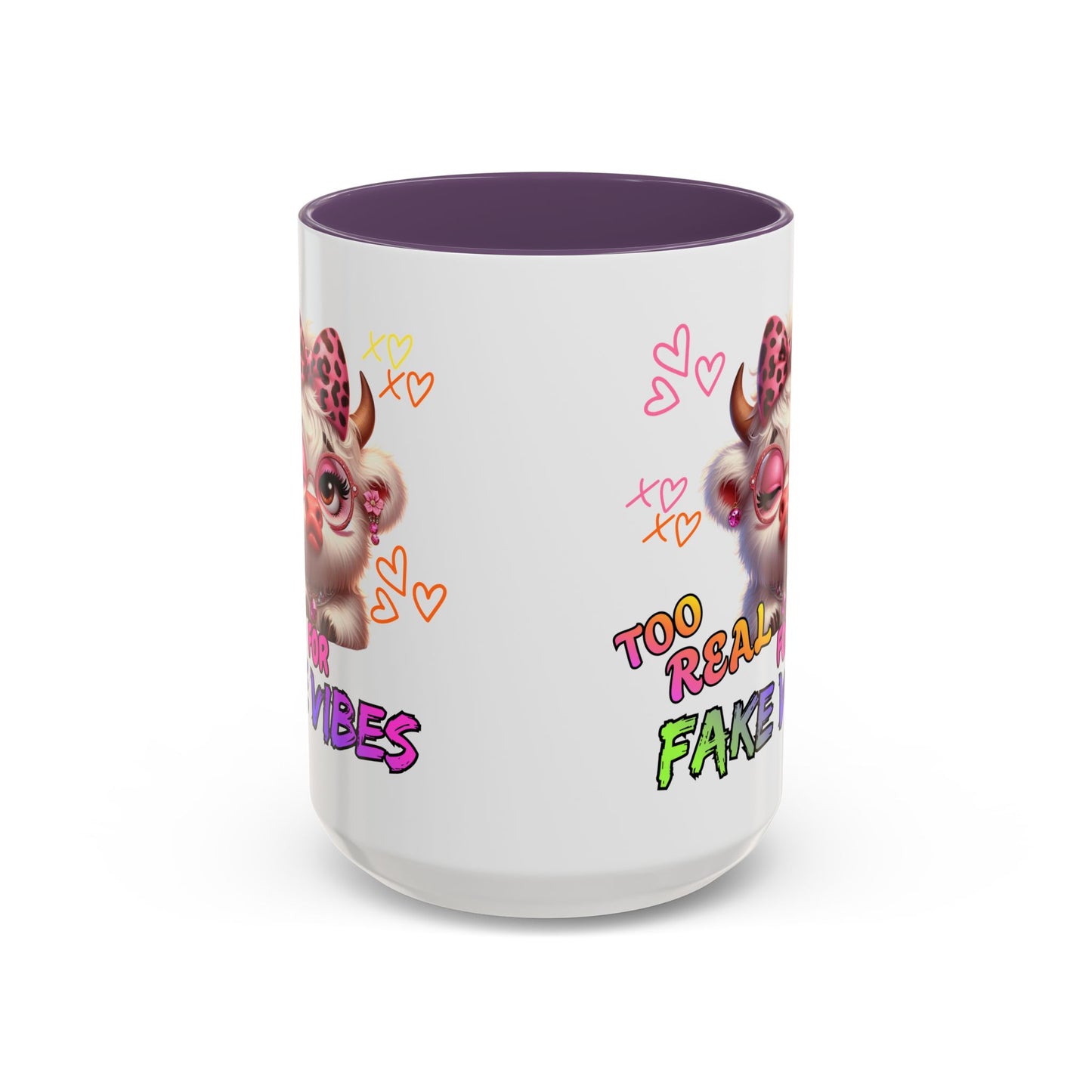 Coffee Mug — "Too Real for Fake Vibes" Cute Winking Cow Accent Mug (11/15oz)