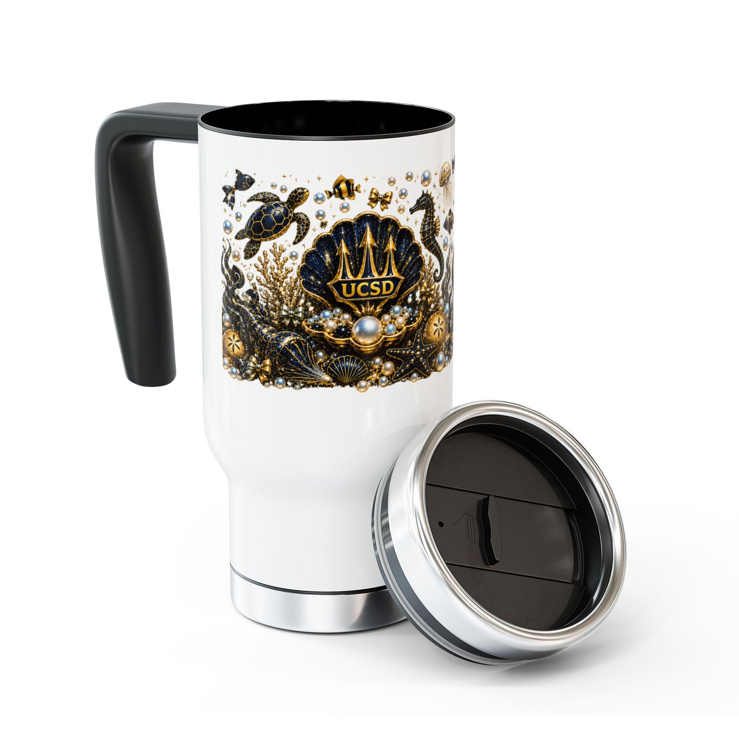 UCSD Nautical Seal Stainless Steel Travel Mug with Handle — 14oz
