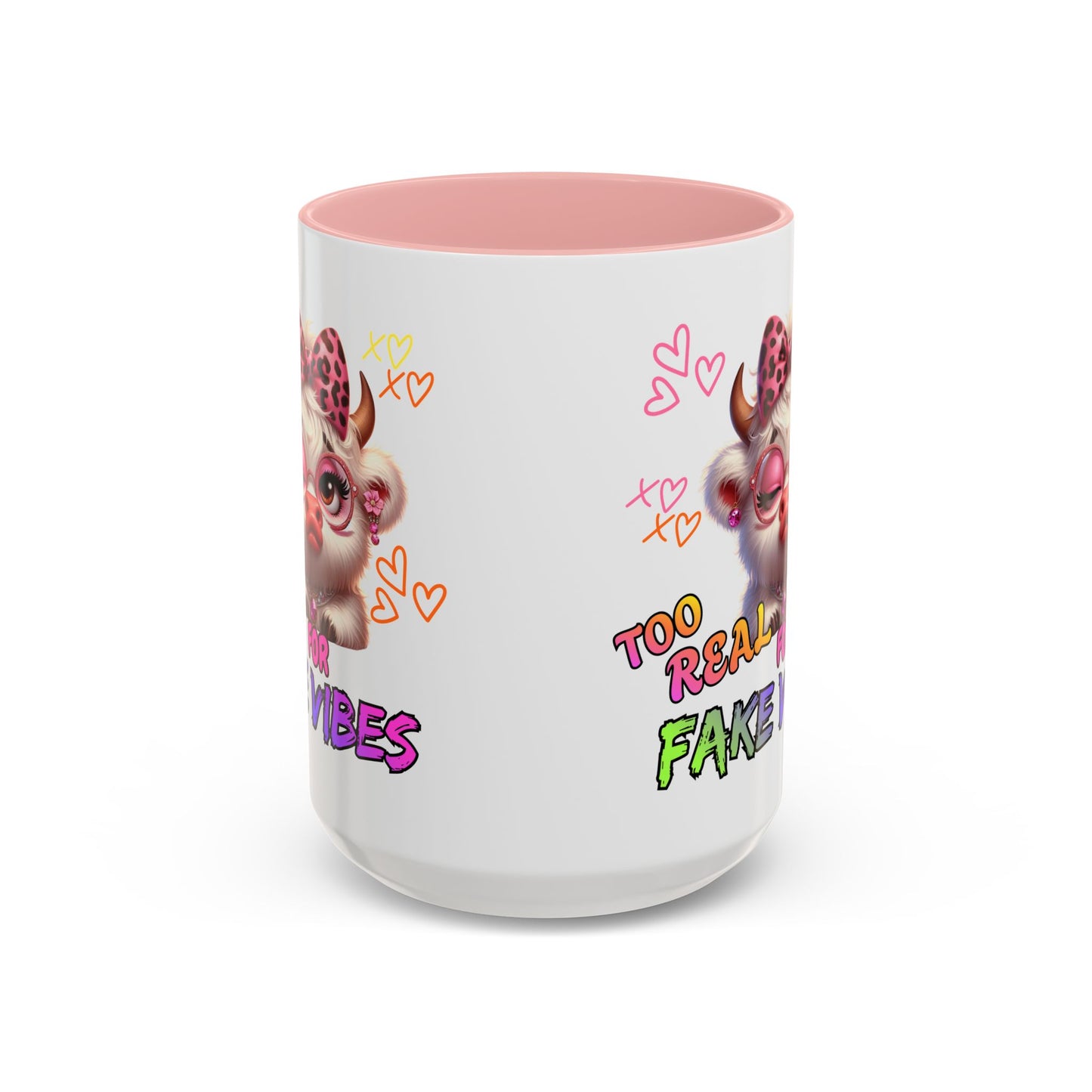 Coffee Mug — "Too Real for Fake Vibes" Cute Winking Cow Accent Mug (11/15oz)